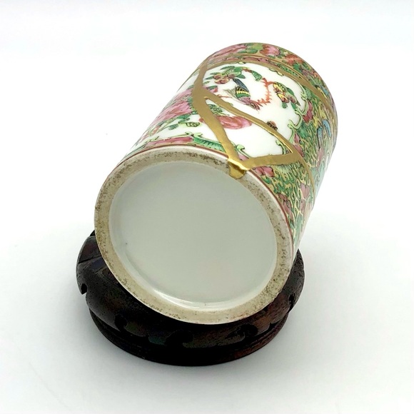 Kintsugi Brush Pot Chinese Famille Rose Cup Gold Crack Art Personal Growth Gift - Picture 16 of 17